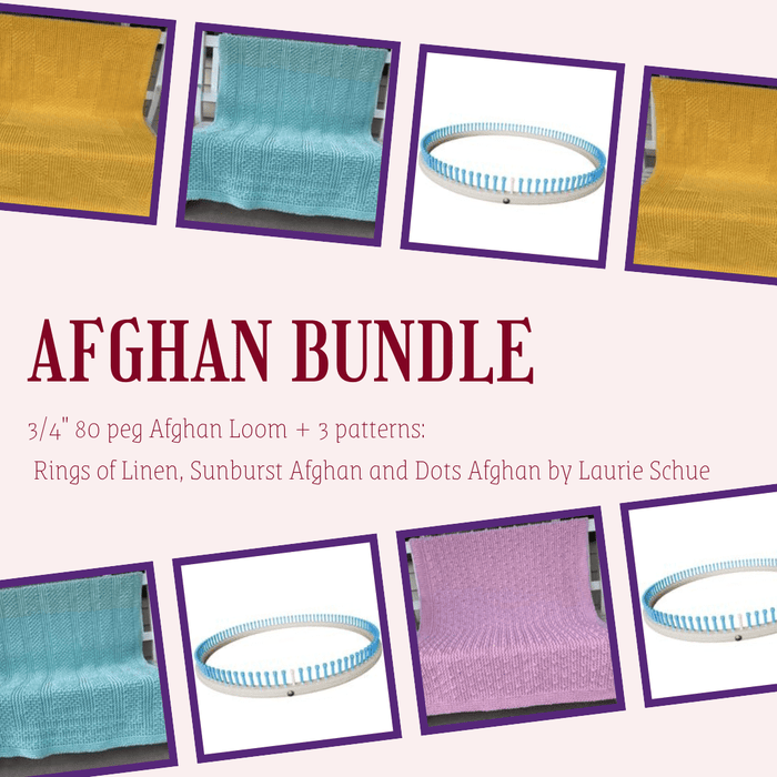 Laurie Schue Bundle 3/4" 80 peg Large Round Afghan Loom (Blue Pegs) + 3 Afghan Pattern Bundle Loom + ePattern Bundle
