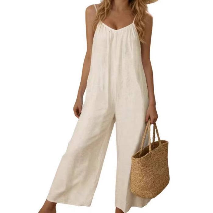 Adjustable-strap Jumpsuit Solid-color With Patch Pockets Loose-fit Overalls – Premium 0 | RICALOUX