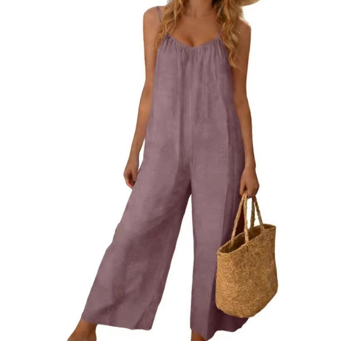 Adjustable-strap Jumpsuit Solid-color With Patch Pockets Loose-fit Overalls – Premium 0 | RICALOUX