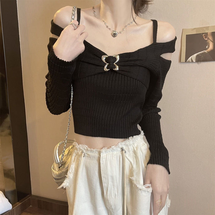 Alluring Long-sleeve Knit Top With A One-shoulder Design by Ricaloux