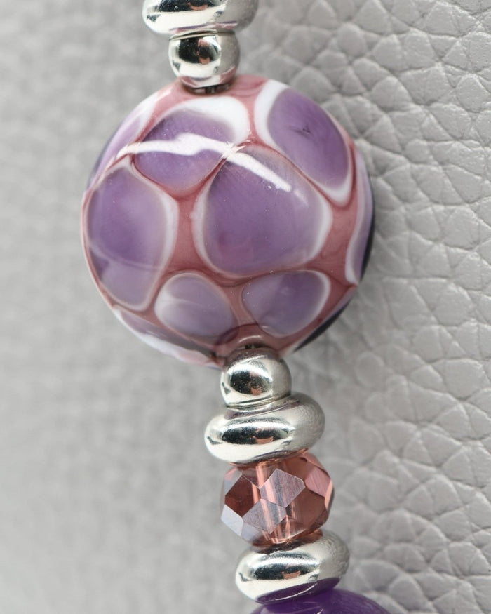 LD Keyfinder Amethyst Moon necklace with artisan glass bead, amethyst, kunzite, and platinum-plated accents.