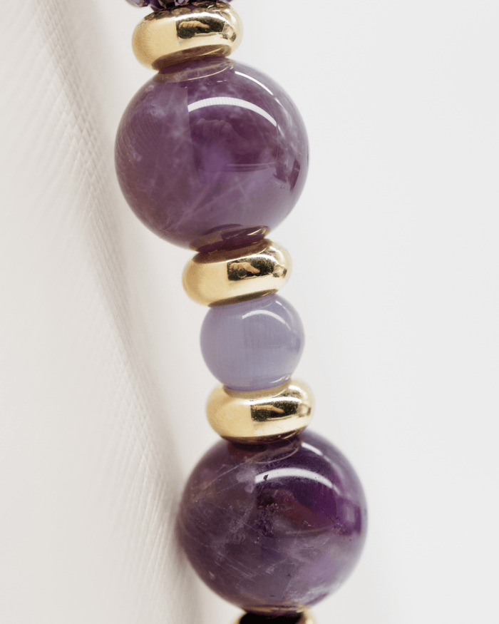 Genuine amethyst and cat's eye gemstones