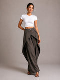 Asymmetric Cross Over Fold Waist Deconstructed Wide Leg Tailored Pants – Premium 4 | RICALOUX