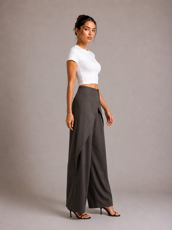 Asymmetric Cross Over Fold Waist Deconstructed Wide Leg Tailored Pants – Premium 4 | RICALOUX