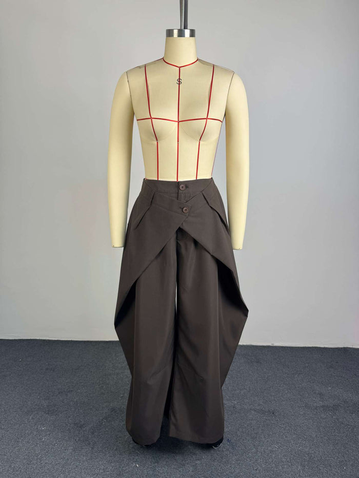 Asymmetric Cross Over Fold Waist Deconstructed Wide Leg Tailored Pants – Premium 4 | RICALOUX