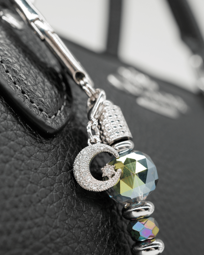 Platinum-plated micro pavé cubic zirconia moon & star charm