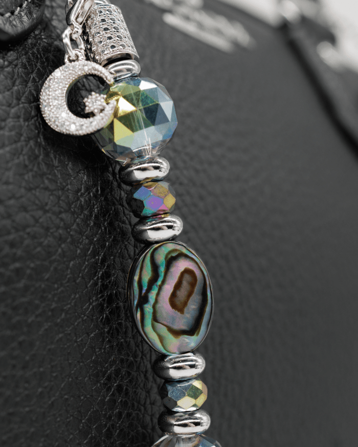 Genuine abalone shell center bead & faceted rainbow glass
