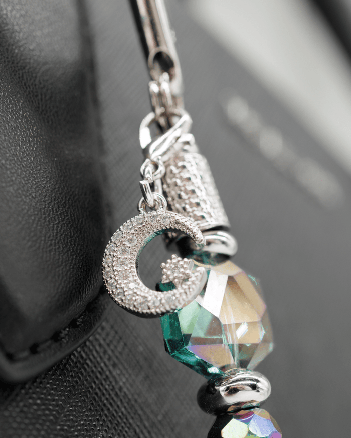 Platinum-plated micro pavé moon & star charm