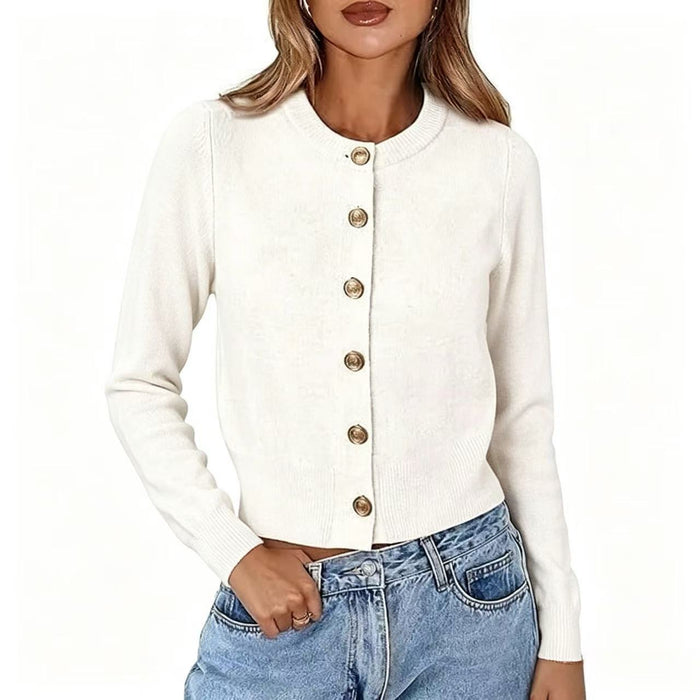 Autumn Casual Crew-neck Single-breasted Long-sleeve Cropped Knit Cardigan – Premium 0 | RICALOUX