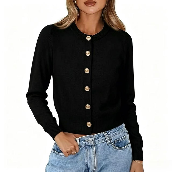 Autumn Casual Crew-neck Single-breasted Long-sleeve Cropped Knit Cardigan – Premium 0 | RICALOUX