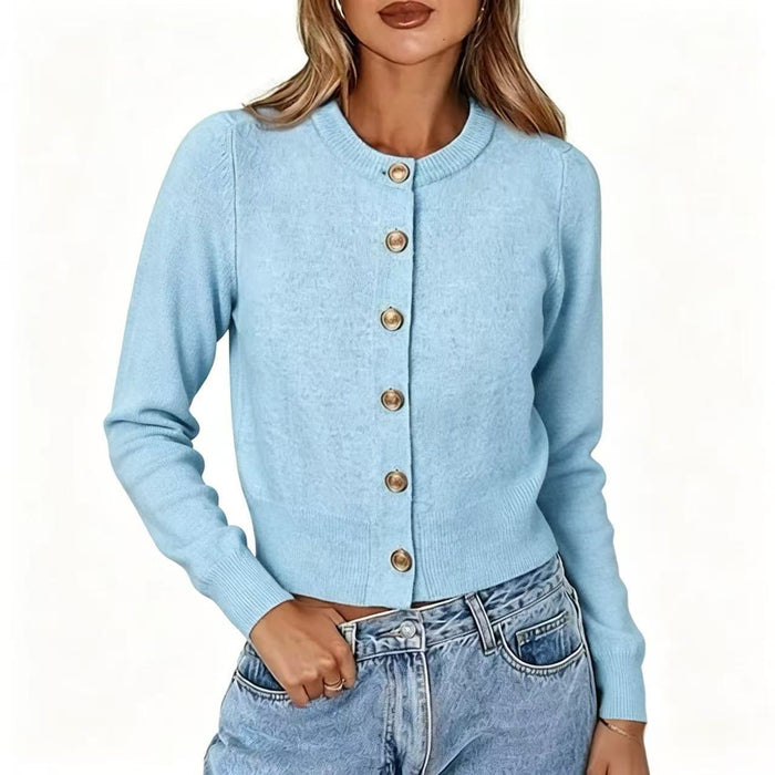Autumn Casual Crew-neck Single-breasted Long-sleeve Cropped Knit Cardigan – Premium 0 | RICALOUX