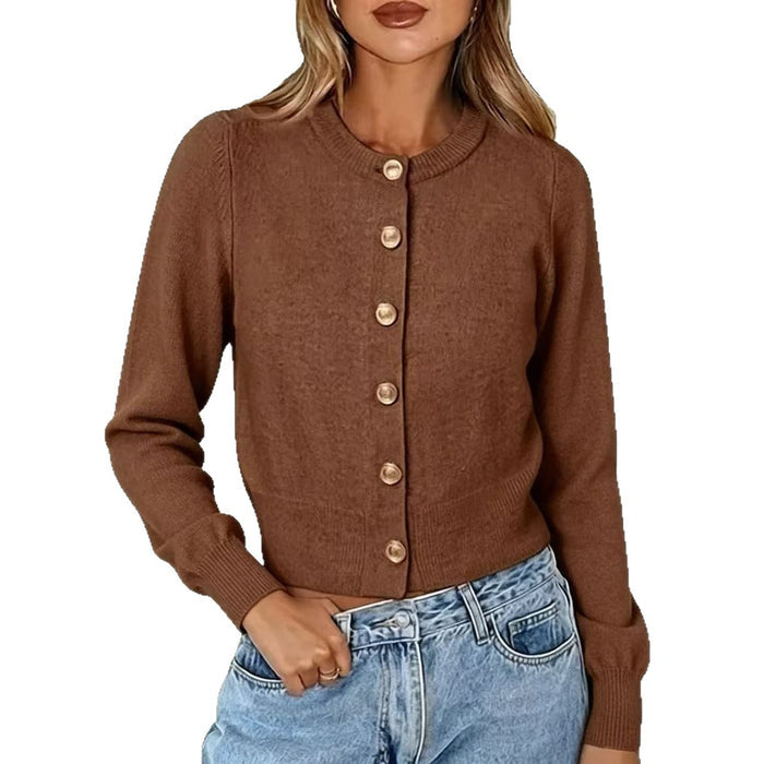 Autumn Casual Crew-neck Single-breasted Long-sleeve Cropped Knit Cardigan – Premium 0 | RICALOUX