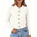 Autumn Casual Crew-neck Single-breasted Long-sleeve Cropped Knit Cardigan – Premium 0 | RICALOUX