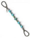 LD Keyfinder Azure Meadow keychain with aqua blue Amazonite, cat's eye beads, green glass beads, and a lampwork daisy bead.