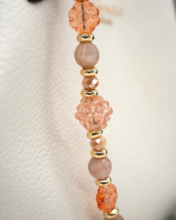 LD Keyfinder Birdsong Bliss beaded keychain with sunstone, coral flower beads, and a gold-plated bird charm.