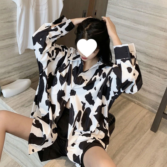 Black And White Printed Blouse Womens Mid-length Fall Top – Premium 0 | RICALOUX