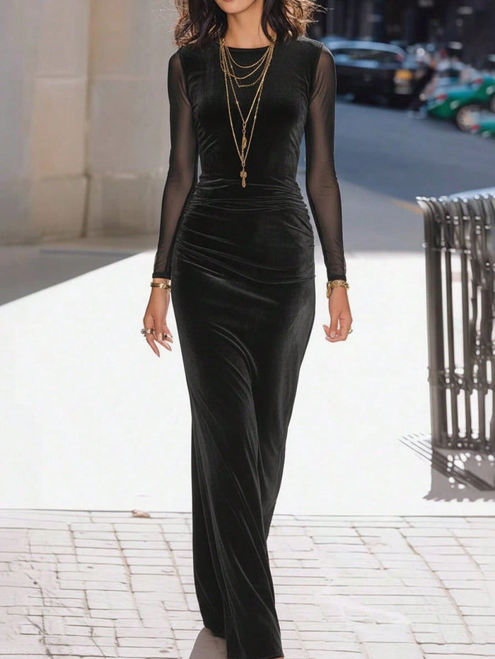 Black Velvet And Mesh Long-sleeve Dress – Premium 0 | RICALOUX