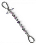 LD Keyfinder Blooming Joy beaded keychain with Lepidolite, purple Jade, glass tulip, and rhinestone butterfly charm.