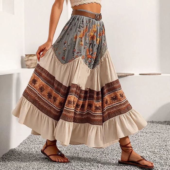 Bohemian Resort-style Artistic Patchwork Long Skirt by Ricaloux