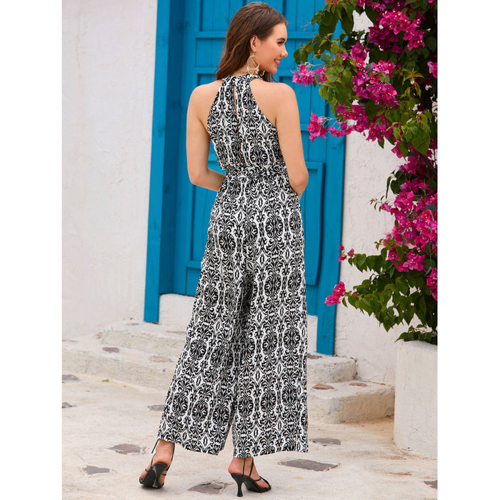 Bohemian Resort-Style Halterneck Defined-Waist Jumpsuit – Premium 0 | RICALOUX
