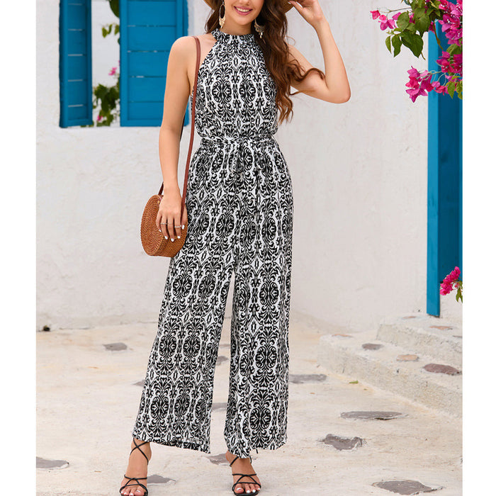 Bohemian Resort-Style Halterneck Defined-Waist Jumpsuit – Premium 0 | RICALOUX