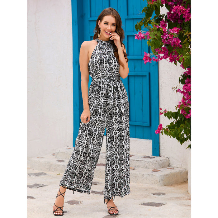Bohemian Resort-Style Halterneck Defined-Waist Jumpsuit – Premium 0 | RICALOUX
