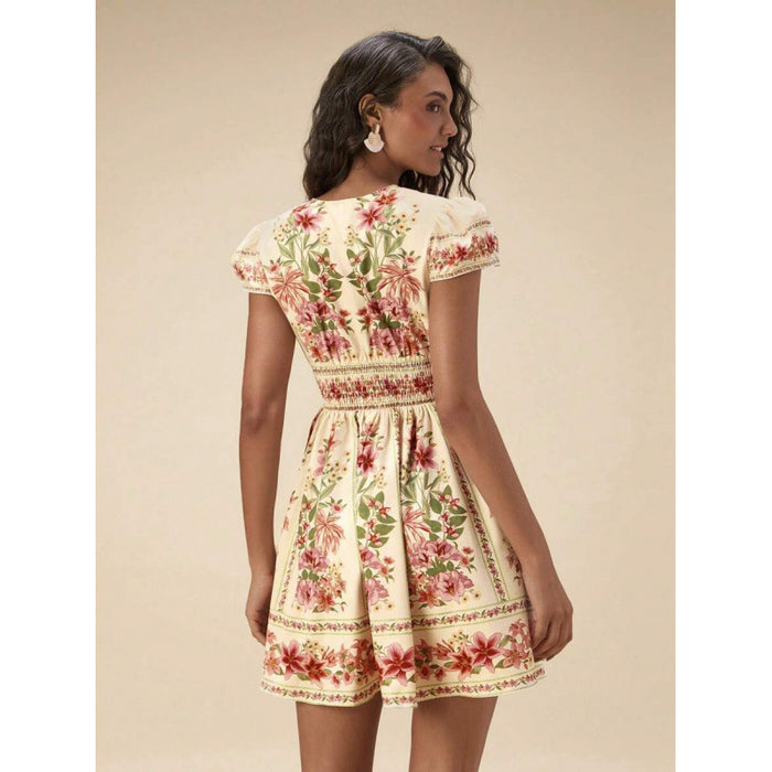Bohemian-style Vacation Casual V-neck Lace-up Floral Slimming Dress For Women – Premium 0 | RICALOUX
