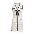 Bow-tie Contrast-color Hollow-out Sleeveless V-neck Dress For Women by Ricaloux