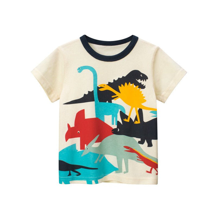 Boys Short Sleeve T-Shirt Kids Clothing Dinosaur Cartoon - RICALOUX
