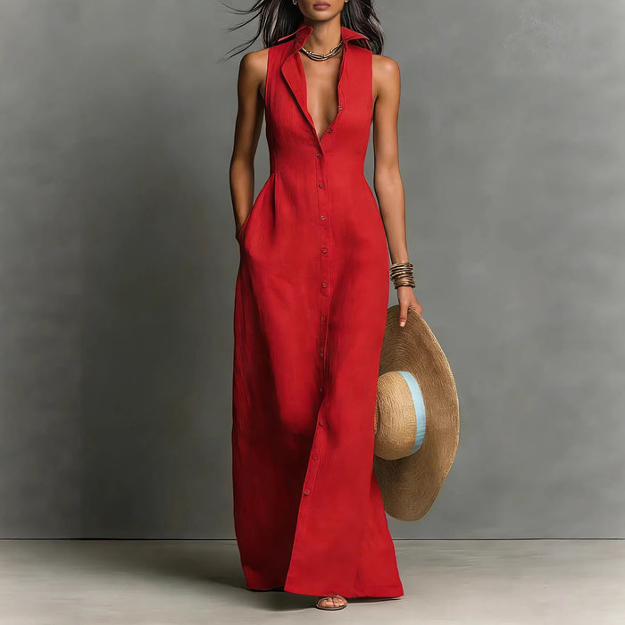 Breasted Sleeveless Shirt-collar Dress – Premium 0 | RICALOUX