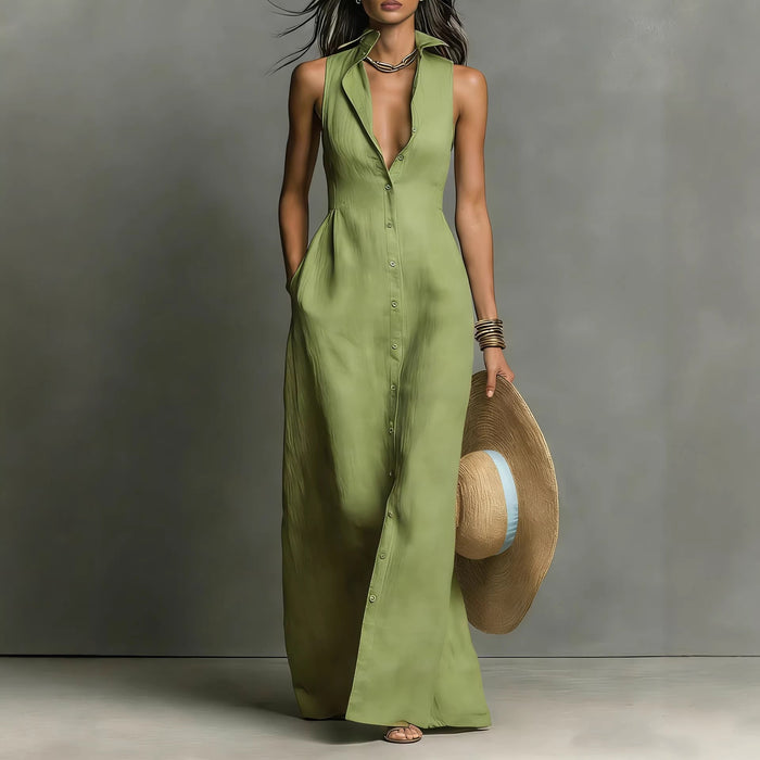 Breasted Sleeveless Shirt-collar Dress – Premium 0 | RICALOUX