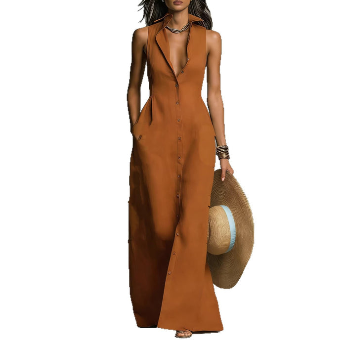 Breasted Sleeveless Shirt-collar Dress – Premium 0 | RICALOUX