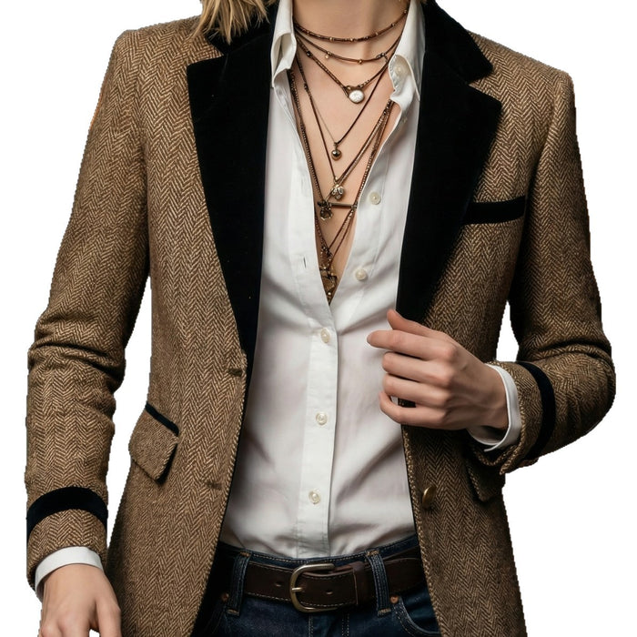 British-style Womens Blazer With A Contrasting Corduroy Collar – Premium 0 | RICALOUX