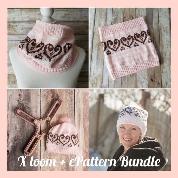 JaNae Yagi Bundle Bundle: 1/2" Large 128 purple peg X loom + Heart Amour Hat & Cowl Patterns Loom + ePattern Bundle