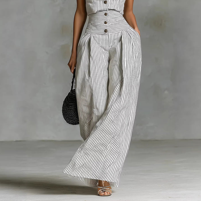 Button-front Sleeveless Shirt High-waisted Wide-leg Slim-fit Jumpsuit by Ricaloux
