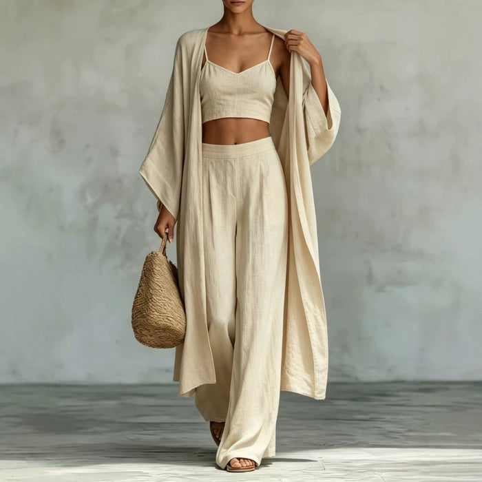 Cardigan Camisole High Waisted Wide Leg Pants Three Piece Set by Ricaloux