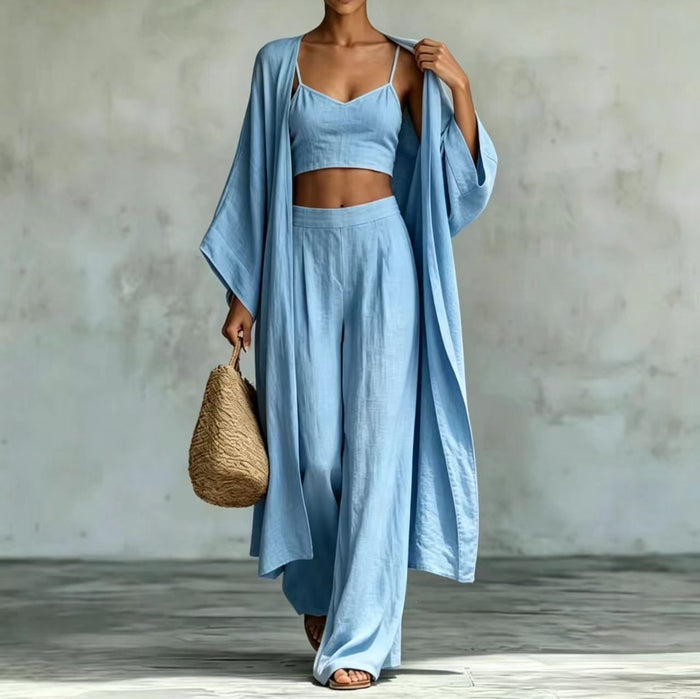 Cardigan Camisole High Waisted Wide Leg Pants Three Piece Set by Ricaloux