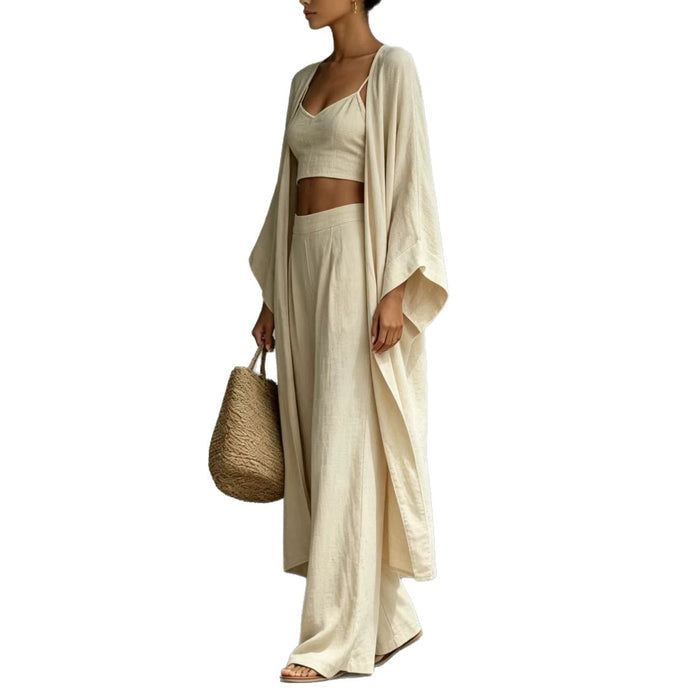 Cardigan Camisole High Waisted Wide Leg Pants Three Piece Set by Ricaloux