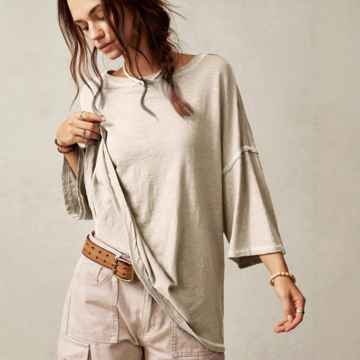 Casual Crew-neck Solid-color Versatile Long-sleeve Pullover T-shirt by Ricaloux