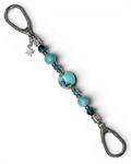 LD Keyfinder Celestial Tide keychain with turquoise glass bead, blue tiger eye, larimar, and silver accents, featuring a star charm.