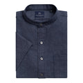 CHAMBRAY BANDED COLLAR SHORT SLEEVE POPOVER SHIRT - NAVY