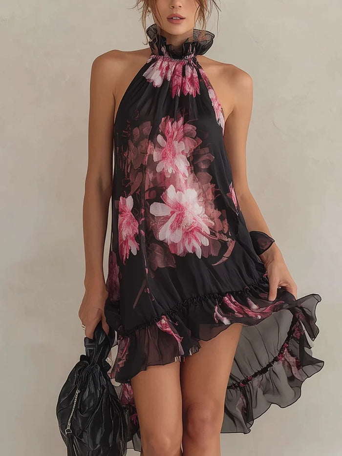 Chiffon Printed Off-shoulder Sexy Dress by Ricaloux
