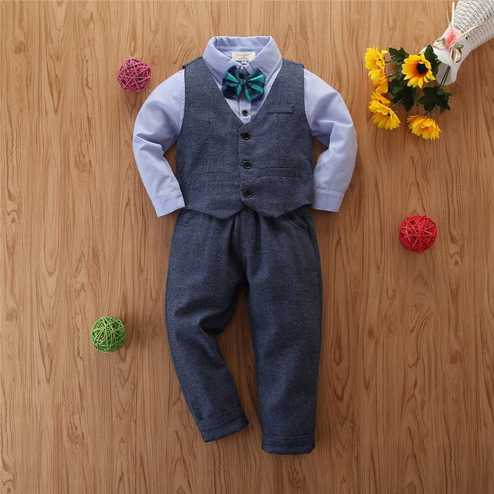 Children's Clothing Boys' Gentleman Long-sleeved Shirt And Pants Three-piece Suit - RICALOUX