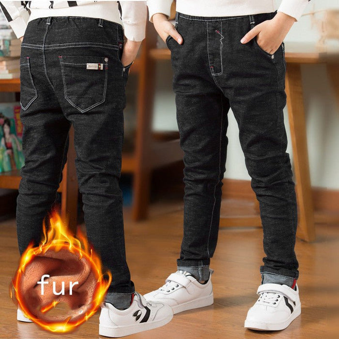 Children's Clothing, Boys' Jeans With Thick Fleece, Winter Children's Casual Wear - RICALOUX