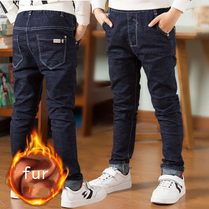 Children's Clothing, Boys' Jeans With Thick Fleece, Winter Children's Casual Wear - RICALOUX