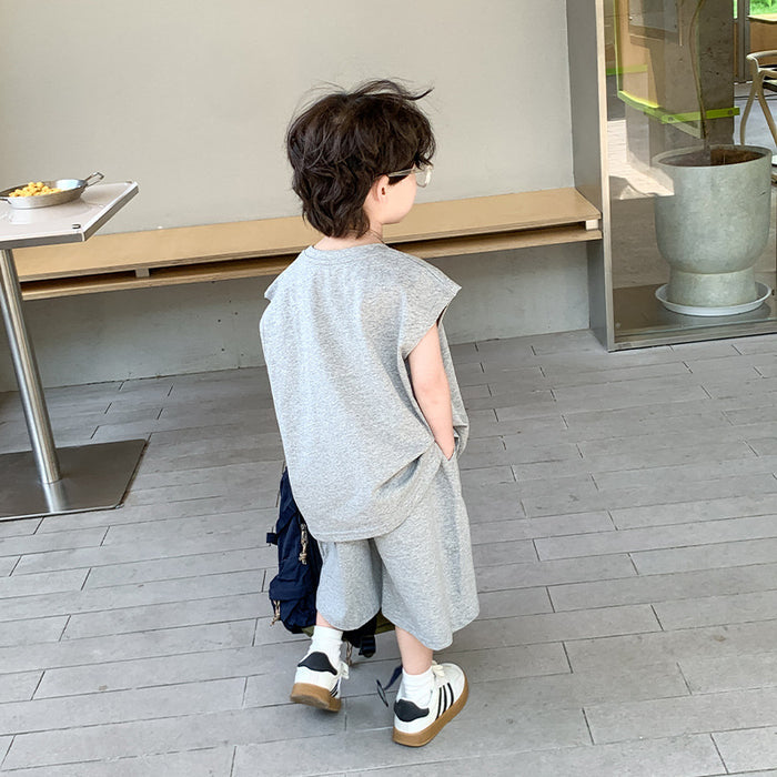 Children's Summer Clothing Boys Sleeveless Vest Outer Wear Shorts Two-piece Set by Ricaloux
