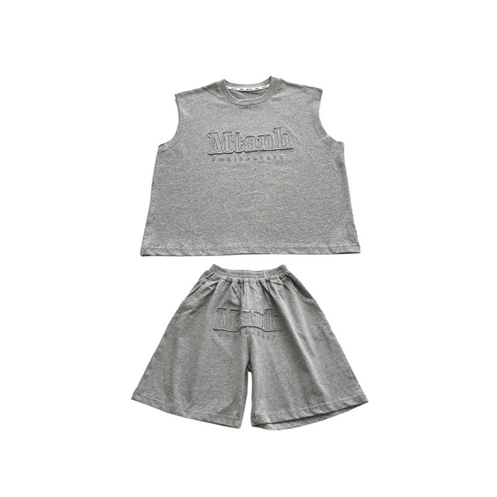 Children's Summer Clothing Boys Sleeveless Vest Outer Wear Shorts Two-piece Set by Ricaloux