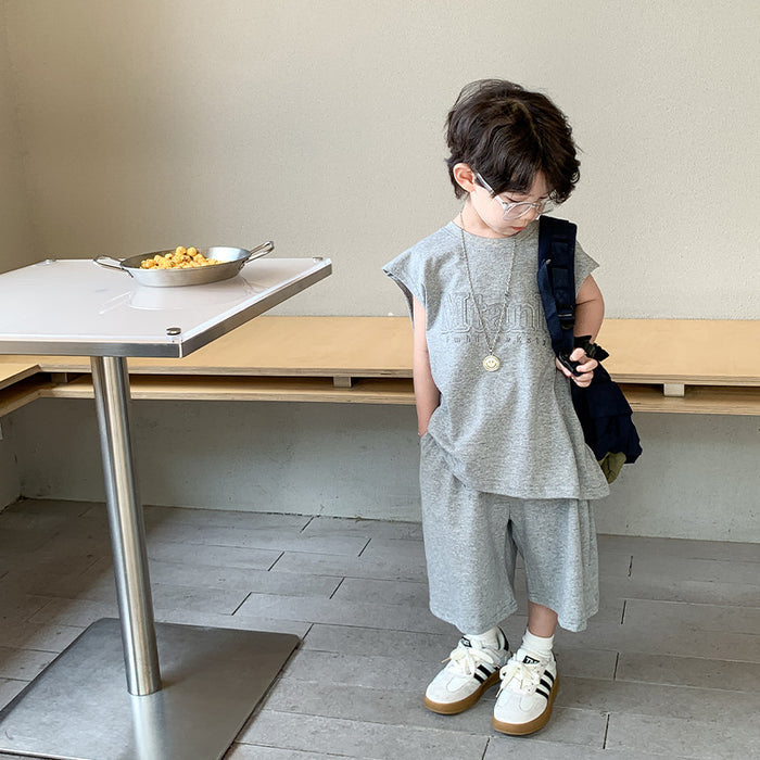 Children's Summer Clothing Boys Sleeveless Vest Outer Wear Shorts Two-piece Set by Ricaloux