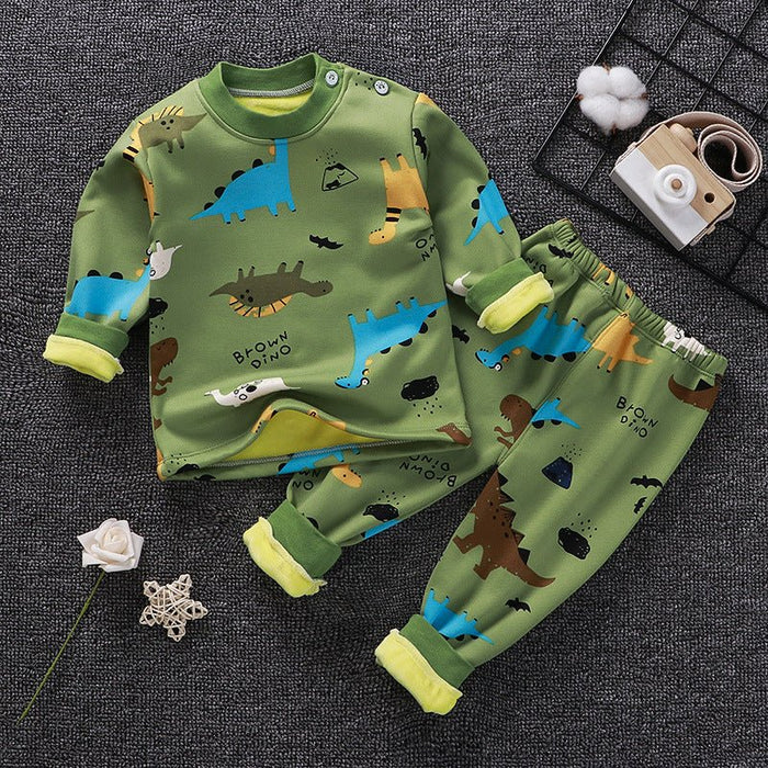 Children's Thermal Underwear Suit Fleece-lined Thickened Boys Girls Autumn Clothing - RICALOUX