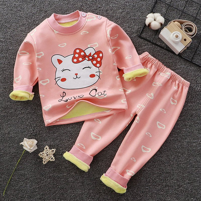 Children's Thermal Underwear Suit Fleece-lined Thickened Boys Girls Autumn Clothing - RICALOUX